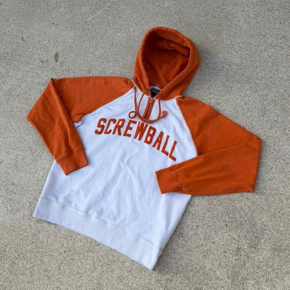 Vintage y2k screwball hoodie Lucky Brand Orange White M/L